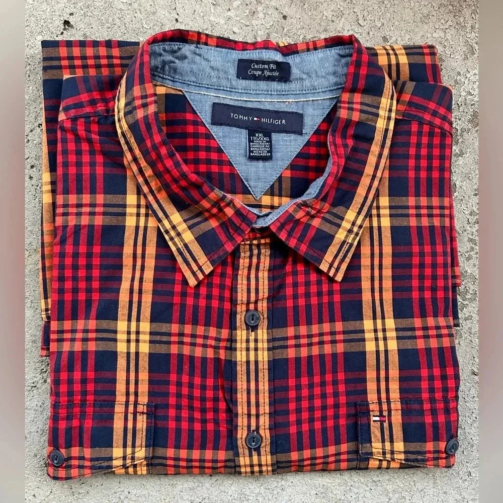 Tommy Hilfiger men’s button down long sleeve cotton shirt sz XXL custom fit 006